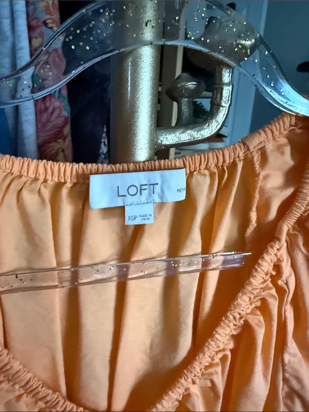 Orange Gathered Waist V-Neck Blouse